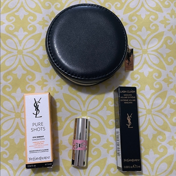 Yves Saint Laurent Black Zip Pouch Charm Essential Set, Lipstick, serum, mascara - Picture 4 of 16